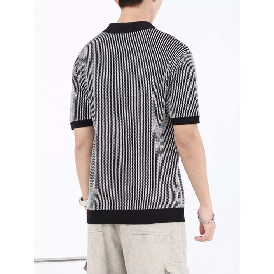 Men’s Plus Size Striped Knitted Zip-Up Polo Apparel and Accessories