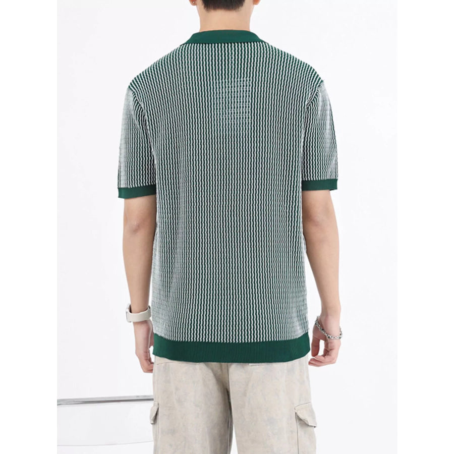 Men’s Plus Size Striped Knitted Zip-Up Polo Apparel and Accessories