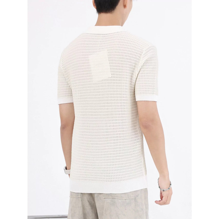 Men’s Plus Size Striped Knitted Zip-Up Polo Apparel and Accessories