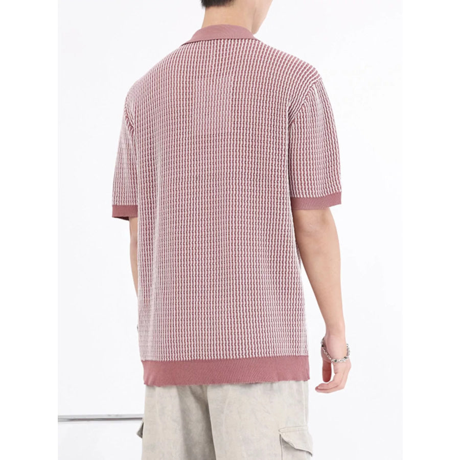 Men’s Plus Size Striped Knitted Zip-Up Polo Apparel and Accessories