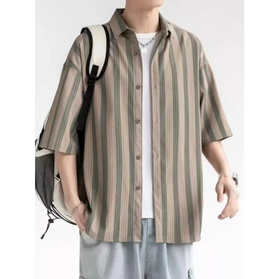 Men’s Plus Size Striped Loose Fit Short Sleeve Shirt Apparel and Accessories