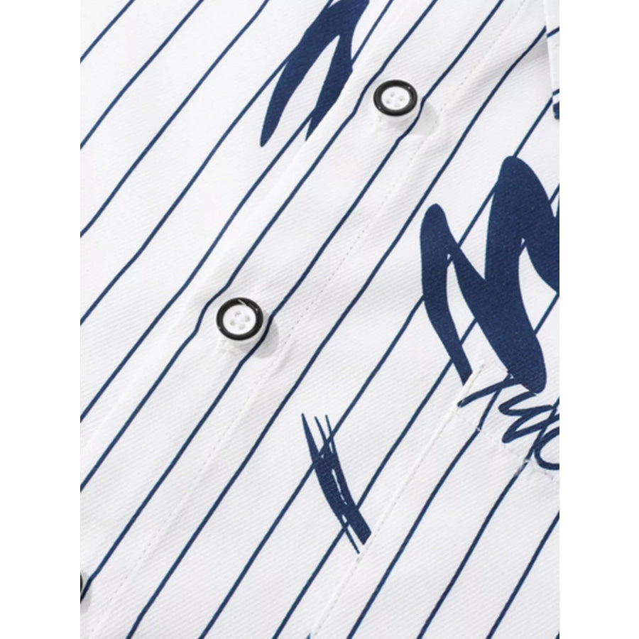 Men’s Plus Size Striped Print Short Sleeve Casual Shirt Apparel and Accessories