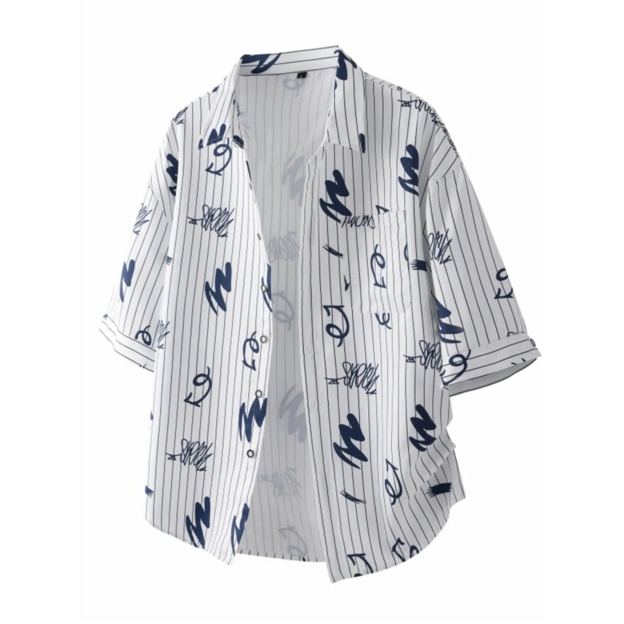 Men’s Plus Size Striped Print Short Sleeve Casual Shirt Blue Bar / M Apparel and Accessories