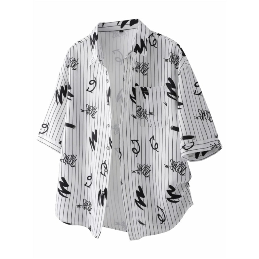 Men’s Plus Size Striped Print Short Sleeve Casual Shirt Gray Strip / M Apparel and Accessories