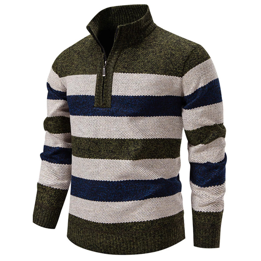 Men’s Plus Size Striped Quarter-Zip Sweater Apparel and Accessories