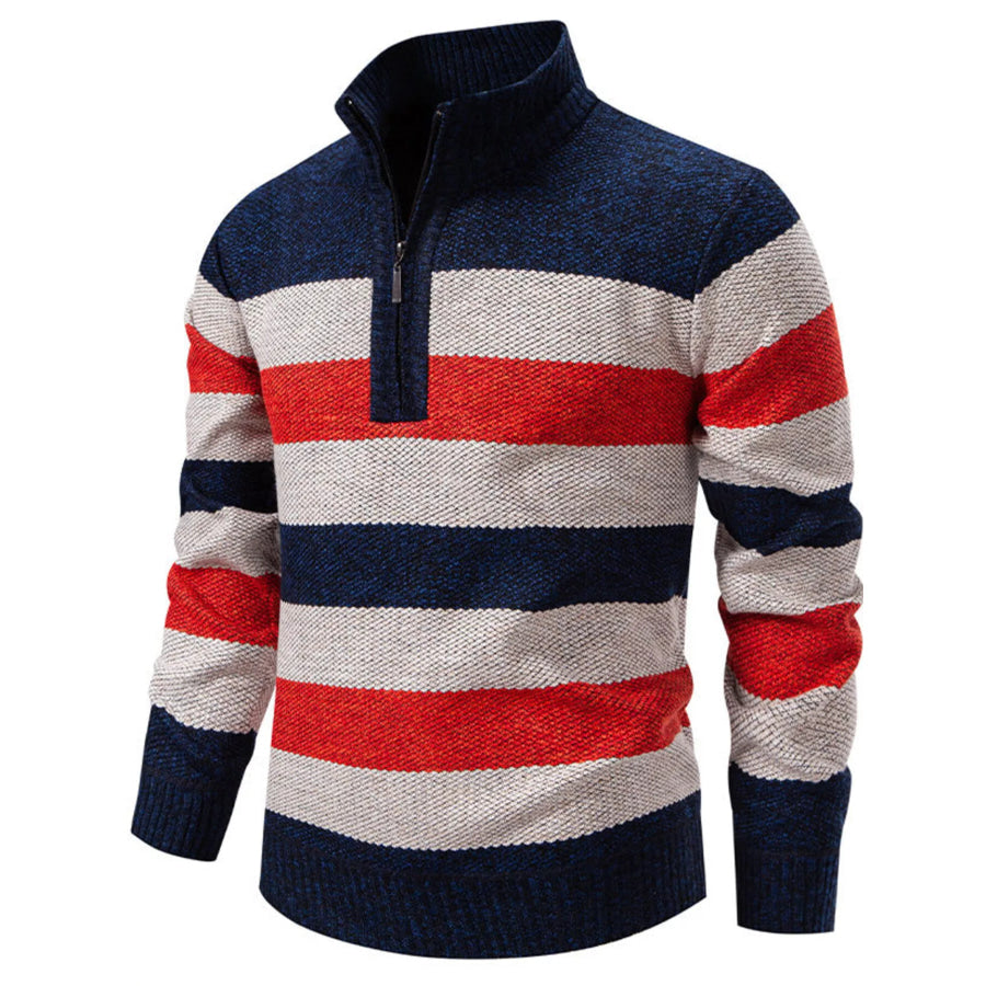 Men’s Plus Size Striped Quarter-Zip Sweater Apparel and Accessories