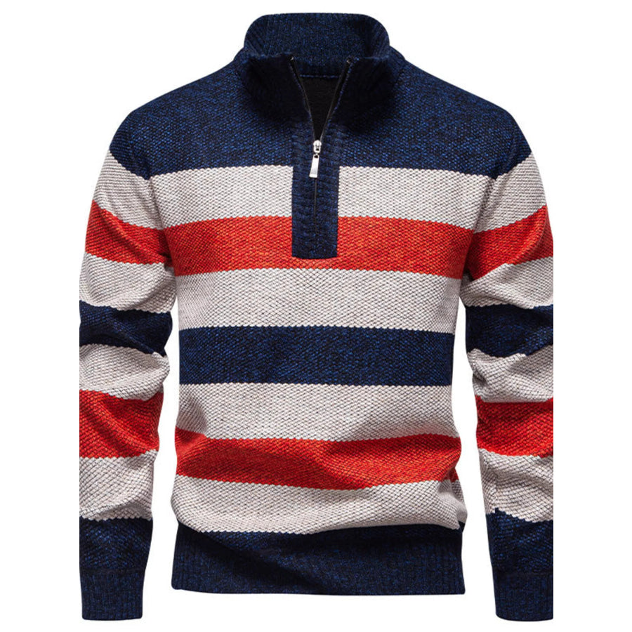 Men’s Plus Size Striped Quarter-Zip Sweater Dark Navy / M Apparel and Accessories