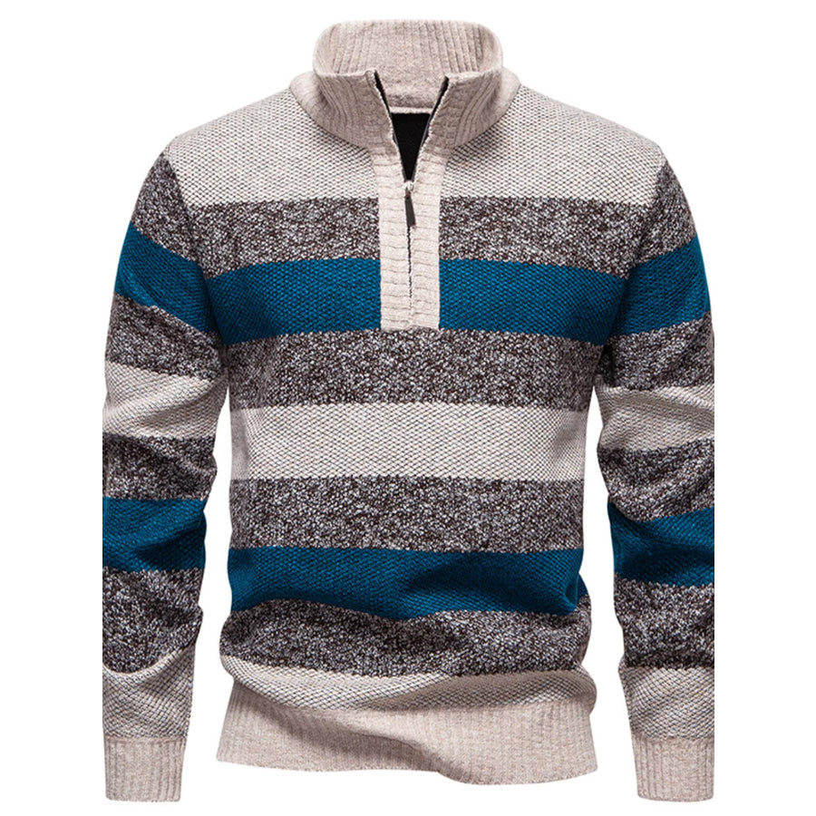 Men’s Plus Size Striped Quarter-Zip Sweater Gray / M Apparel and Accessories