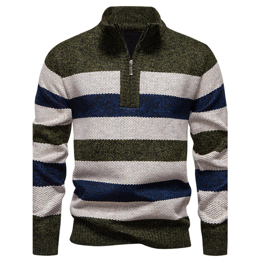 Men’s Plus Size Striped Quarter-Zip Sweater Moss / M Apparel and Accessories