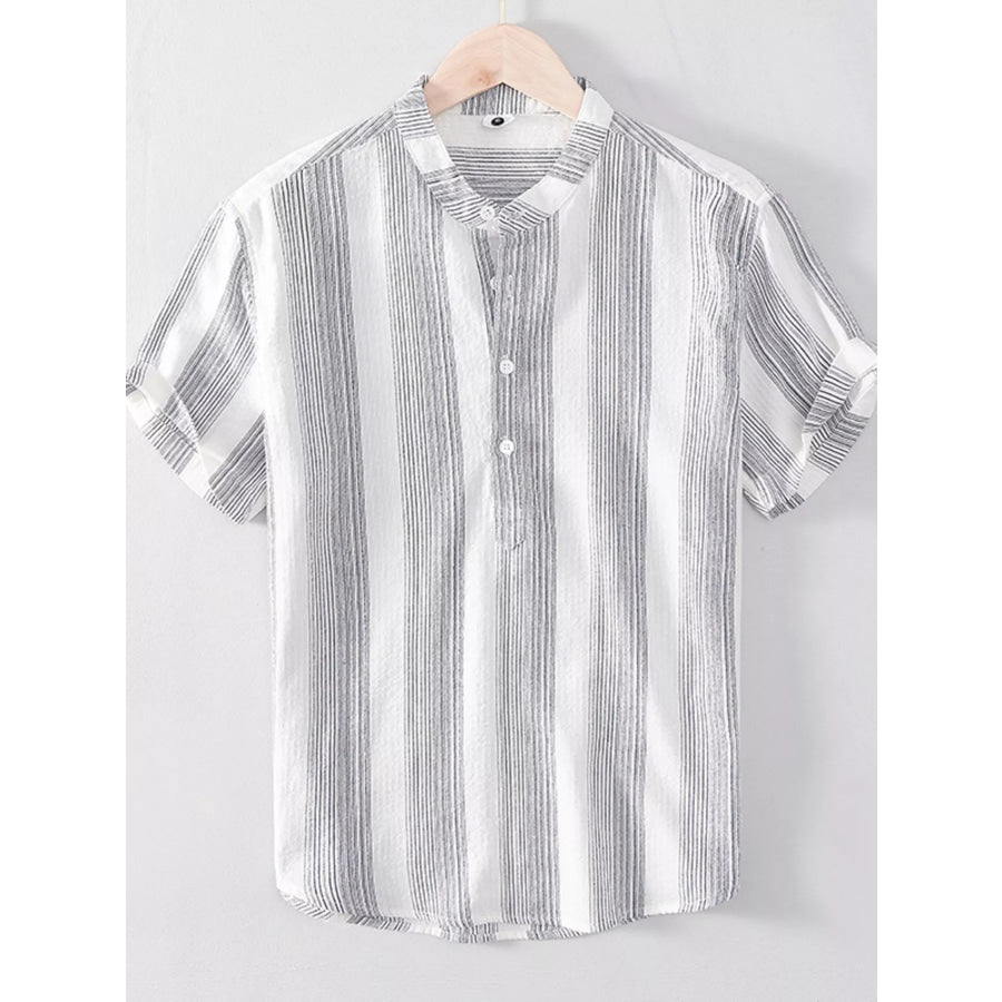 Men’s Plus Size Striped Short Sleeve Blouse Blue / M Apparel and Accessories