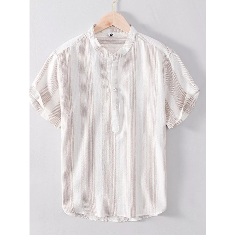 Men’s Plus Size Striped Short Sleeve Blouse Eggshell / M Apparel and Accessories