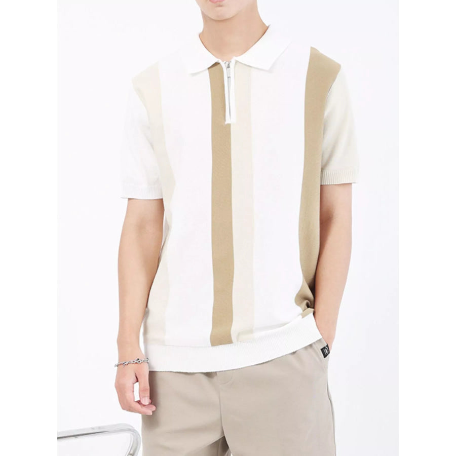 Men’s Plus Size Striped Short Sleeve Polo White / M Apparel and Accessories