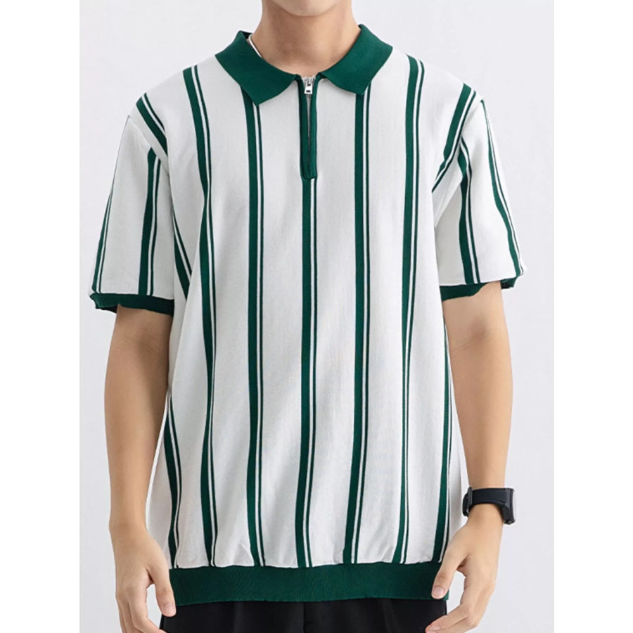 Men’s Plus Size Striped Short Sleeve Polo White / M Apparel and Accessories