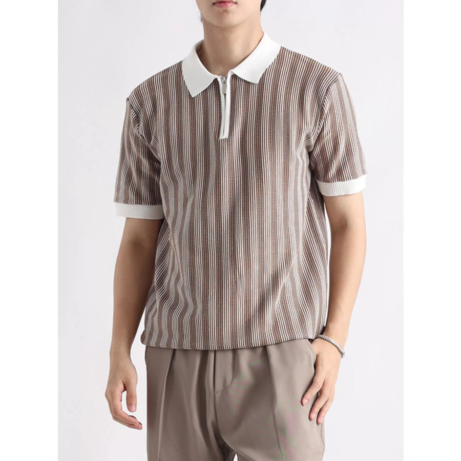 Men’s Plus Size Striped Short Sleeve Polo White / M Apparel and Accessories