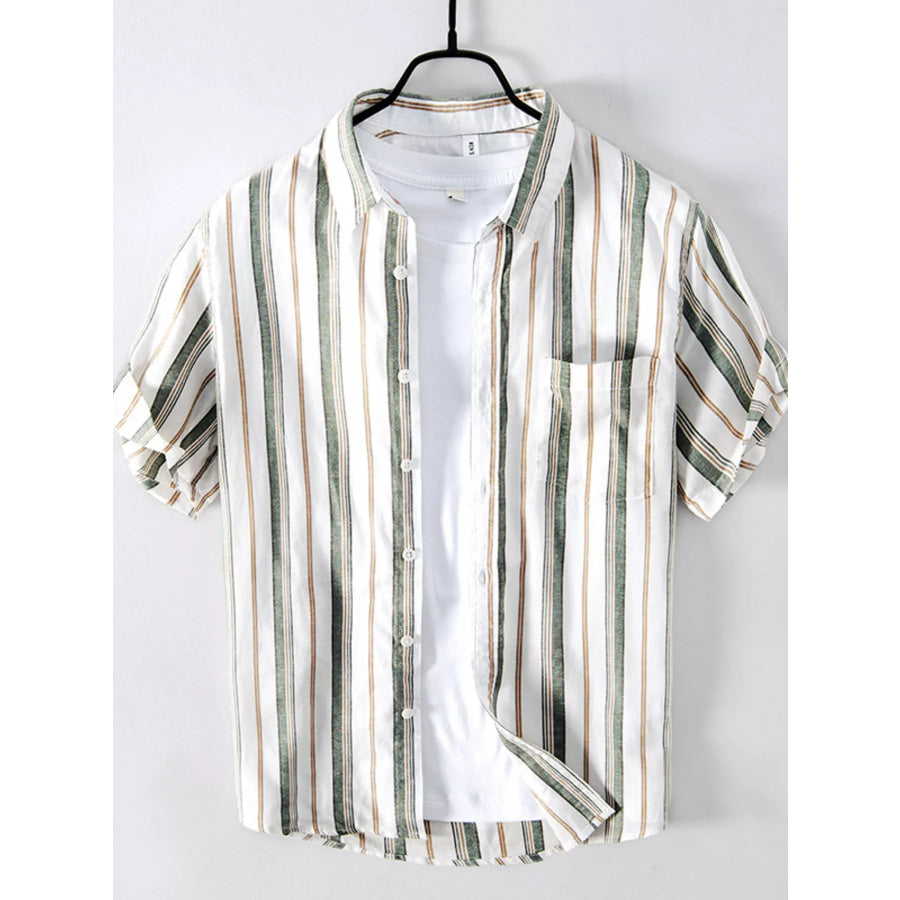 Men’s Plus Size Striped Short Sleeve Shirt Green / XL Apparel and Accessories