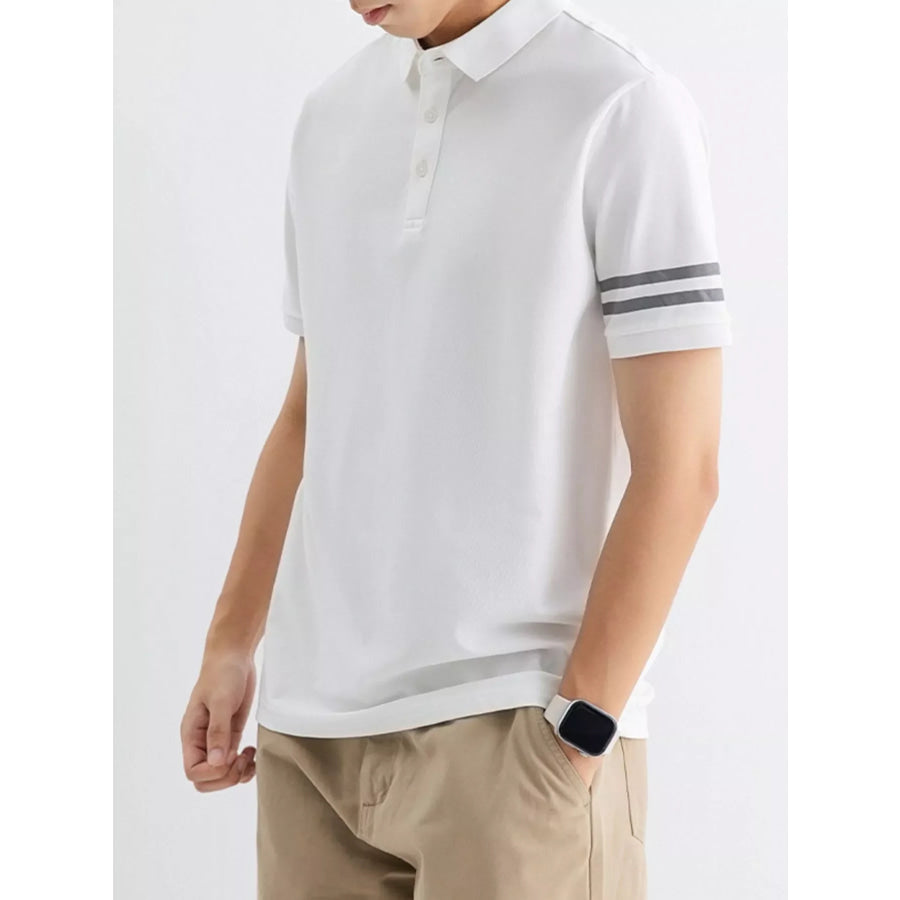 Men’s Plus Size Striped Sleeve Casual Polo White / M Apparel and Accessories