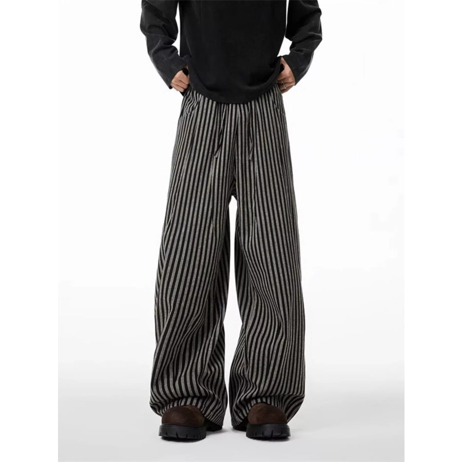 Men’s Plus Size Striped Wide-Leg Casual Pants Black / M Apparel and Accessories