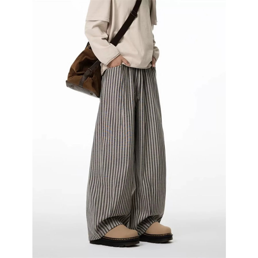 Men’s Plus Size Striped Wide-Leg Casual Pants Gray / M Apparel and Accessories