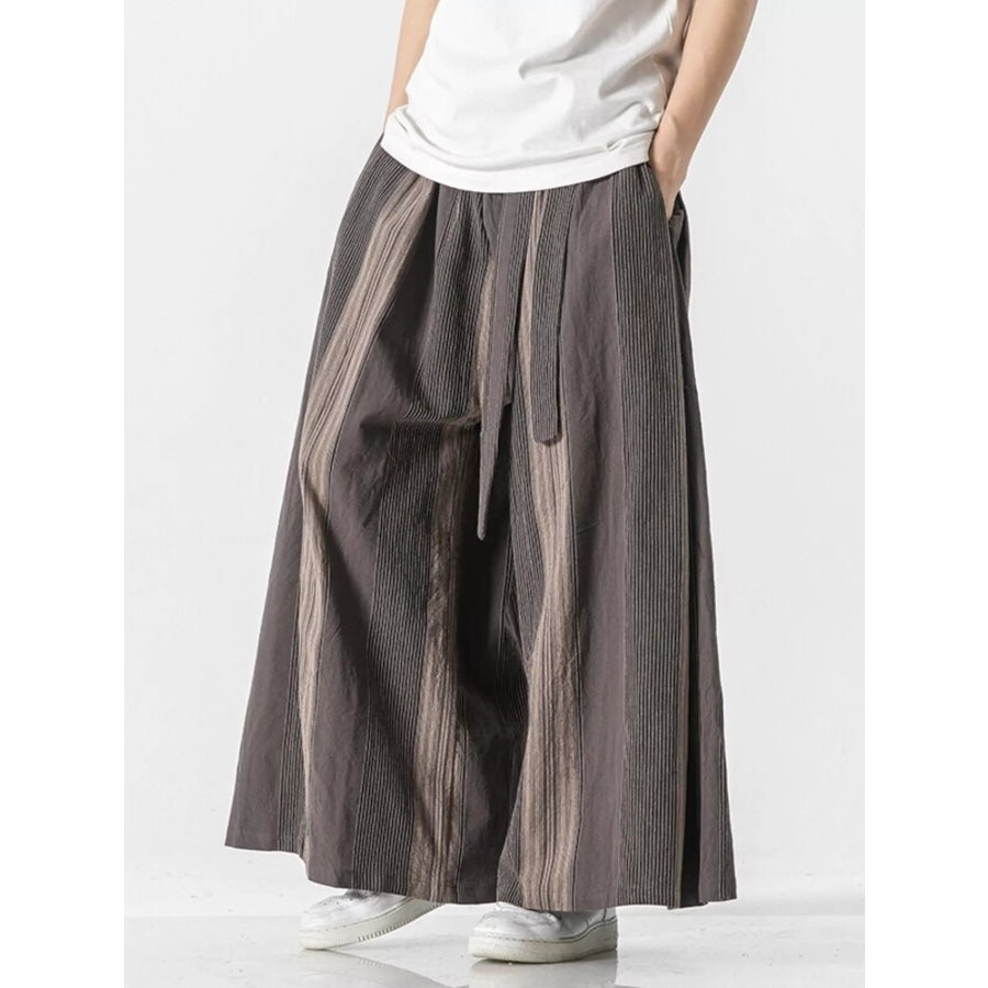 Men’s Plus Size Striped Wide Leg Casual Pants Mocha / M Apparel and Accessories