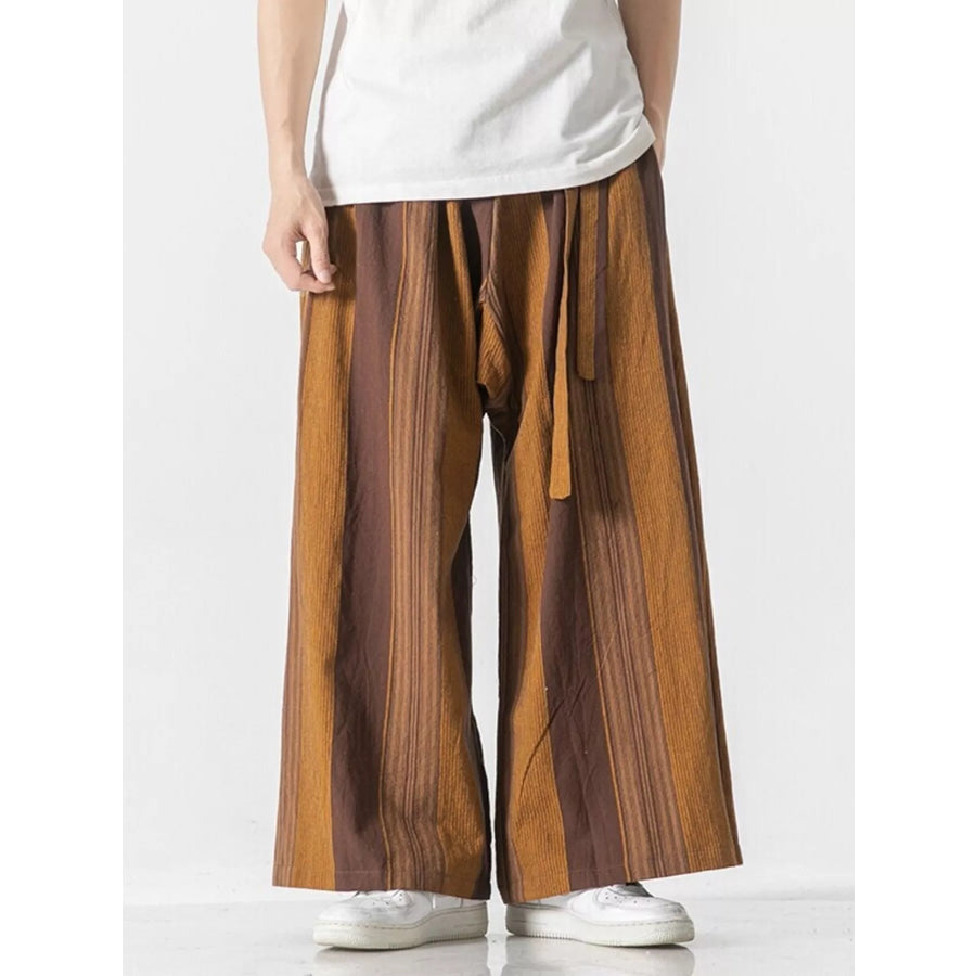 Men’s Plus Size Striped Wide Leg Casual Pants Mustard / M Apparel and Accessories