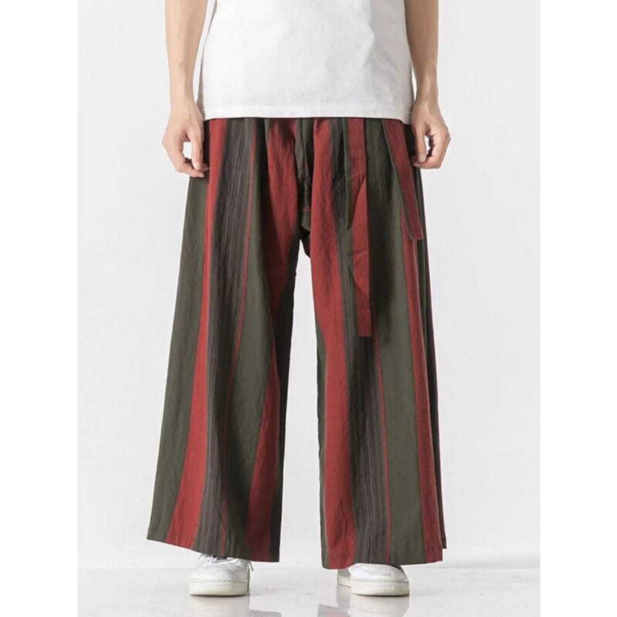 Men’s Plus Size Striped Wide Leg Casual Pants Red / M Apparel and Accessories