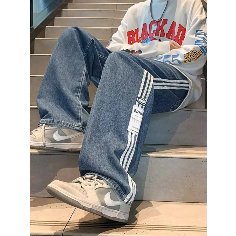 Men’s Plus Size Striped Wide-Leg Jeans Apparel and Accessories