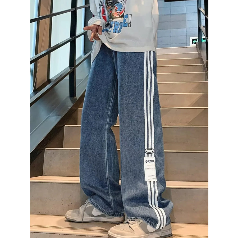 Men’s Plus Size Striped Wide-Leg Jeans Blue / M Apparel and Accessories