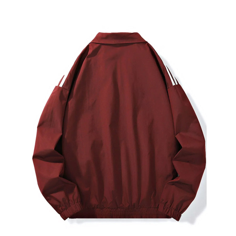 Men’s Plus Size Striped Zip Up Jacket Wine Red / M Apparel and Accessories
