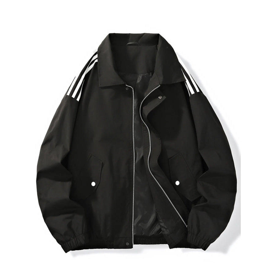 Men’s Plus Size Striped Zip Up Jacket Black / M Apparel and Accessories