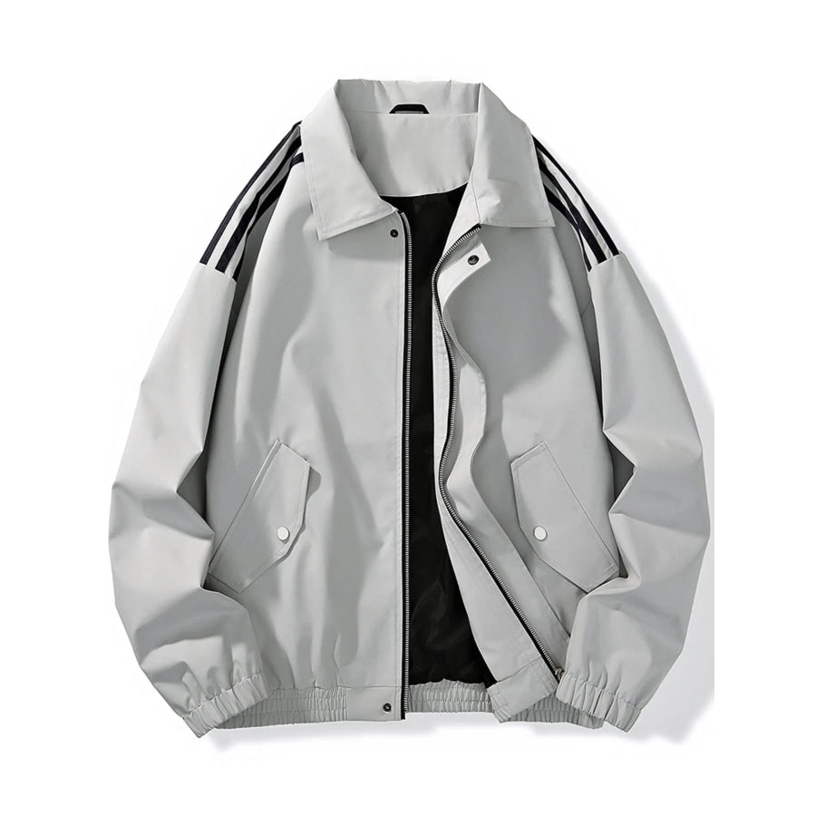 Men’s Plus Size Striped Zip Up Jacket Grey / M Apparel and Accessories