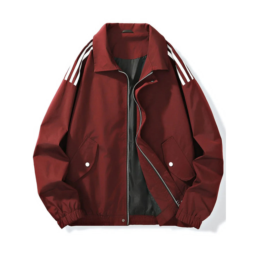 Men’s Plus Size Striped Zip Up Jacket Wine Red / M Apparel and Accessories