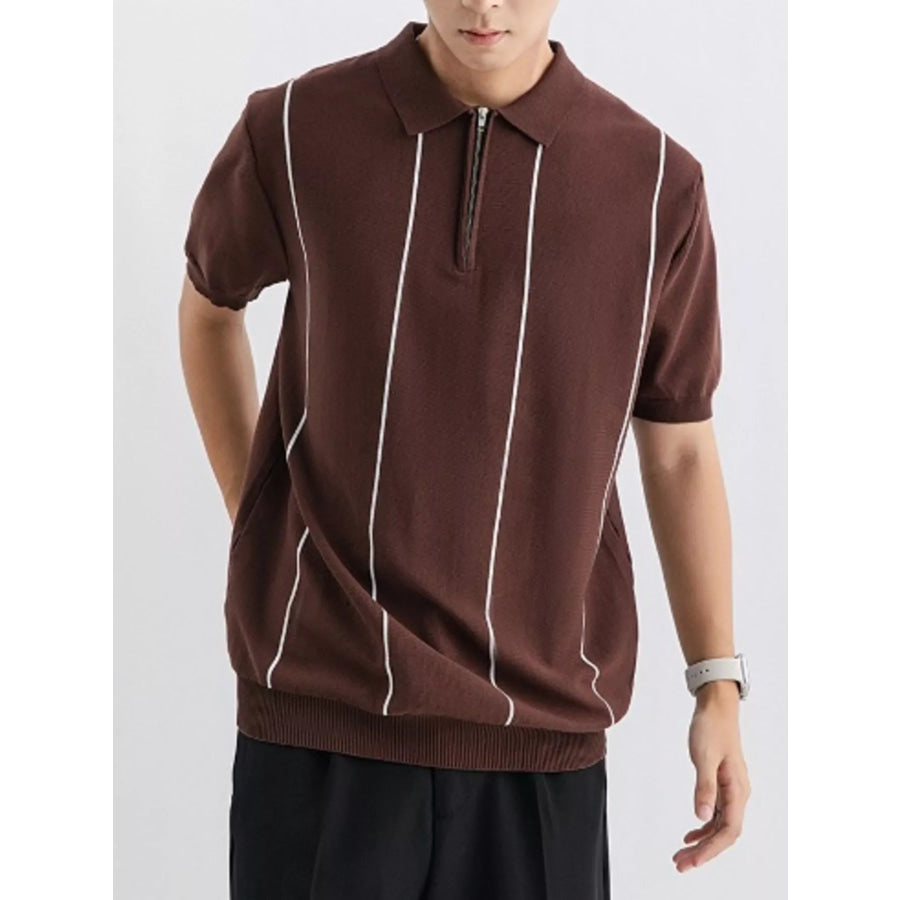 Men’s Plus Size Striped Zip-Up Knit Polo Apparel and Accessories