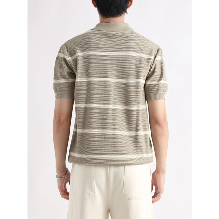 Men’s Plus Size Striped Zip-Up Knit Polo Apparel and Accessories