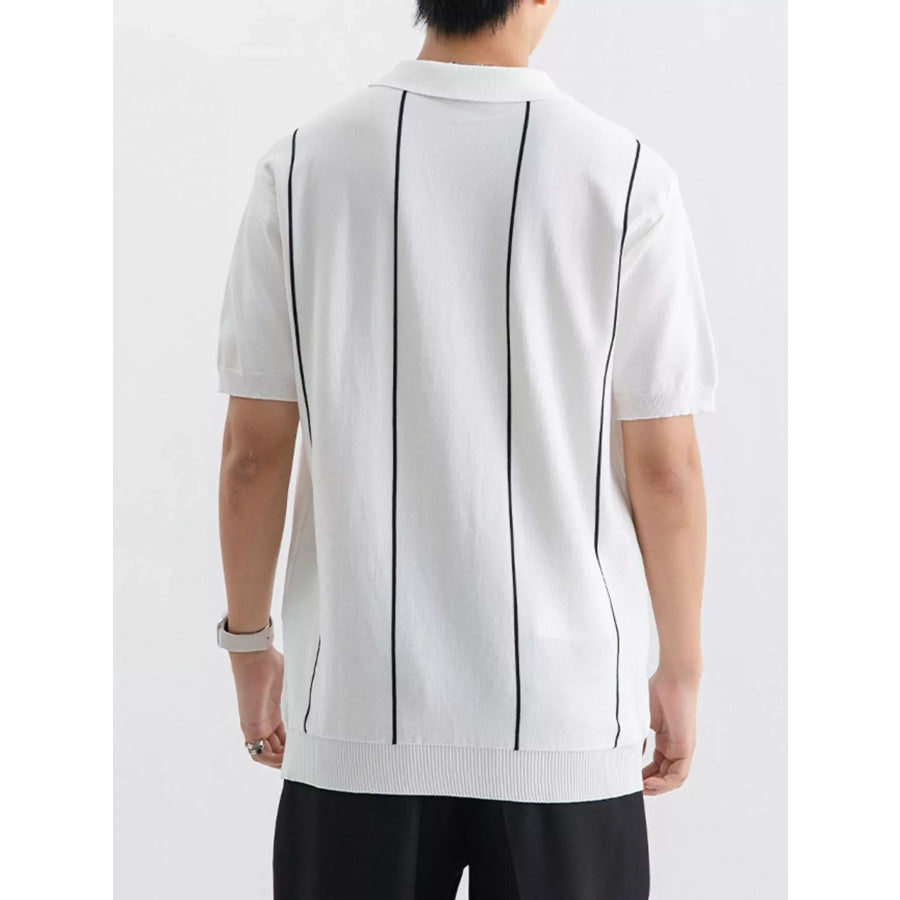 Men’s Plus Size Striped Zip-Up Knit Polo Apparel and Accessories