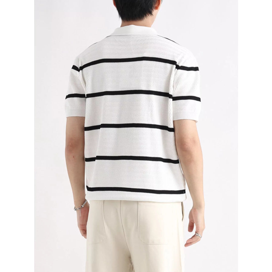 Men’s Plus Size Striped Zip-Up Knit Polo Apparel and Accessories