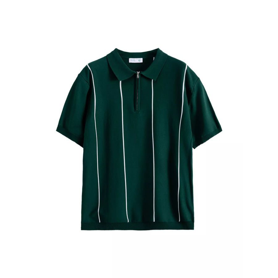 Men’s Plus Size Striped Zip-Up Knit Polo Apparel and Accessories