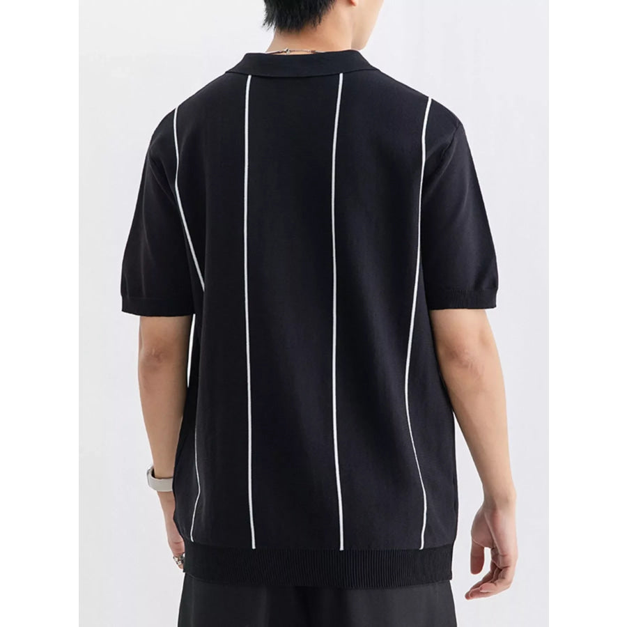 Men’s Plus Size Striped Zip-Up Knit Polo Apparel and Accessories