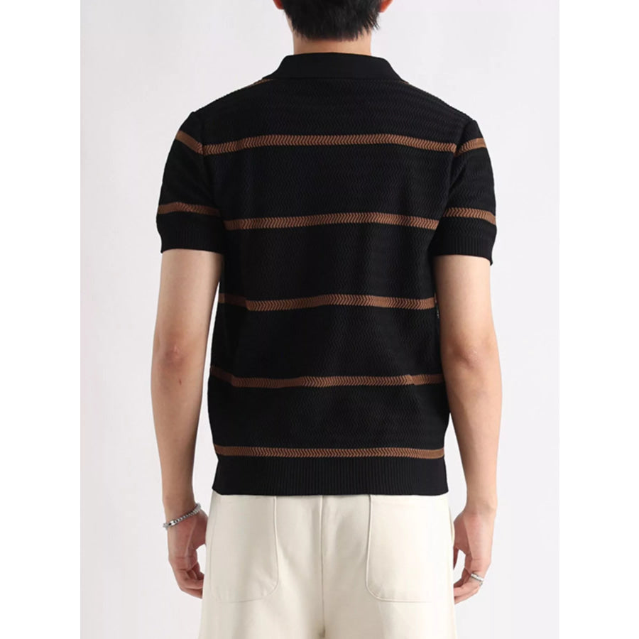 Men’s Plus Size Striped Zip-Up Knit Polo Apparel and Accessories