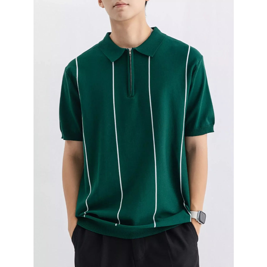Men’s Plus Size Striped Zip-Up Knit Polo Apparel and Accessories