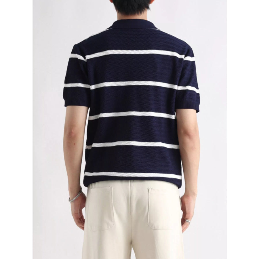 Men’s Plus Size Striped Zip-Up Knit Polo Apparel and Accessories