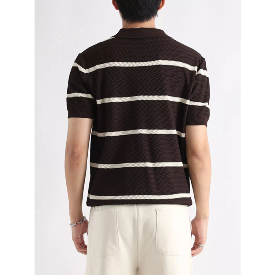 Men’s Plus Size Striped Zip-Up Knit Polo Apparel and Accessories
