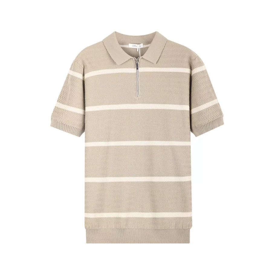 Men’s Plus Size Striped Zip-Up Knit Polo Apparel and Accessories