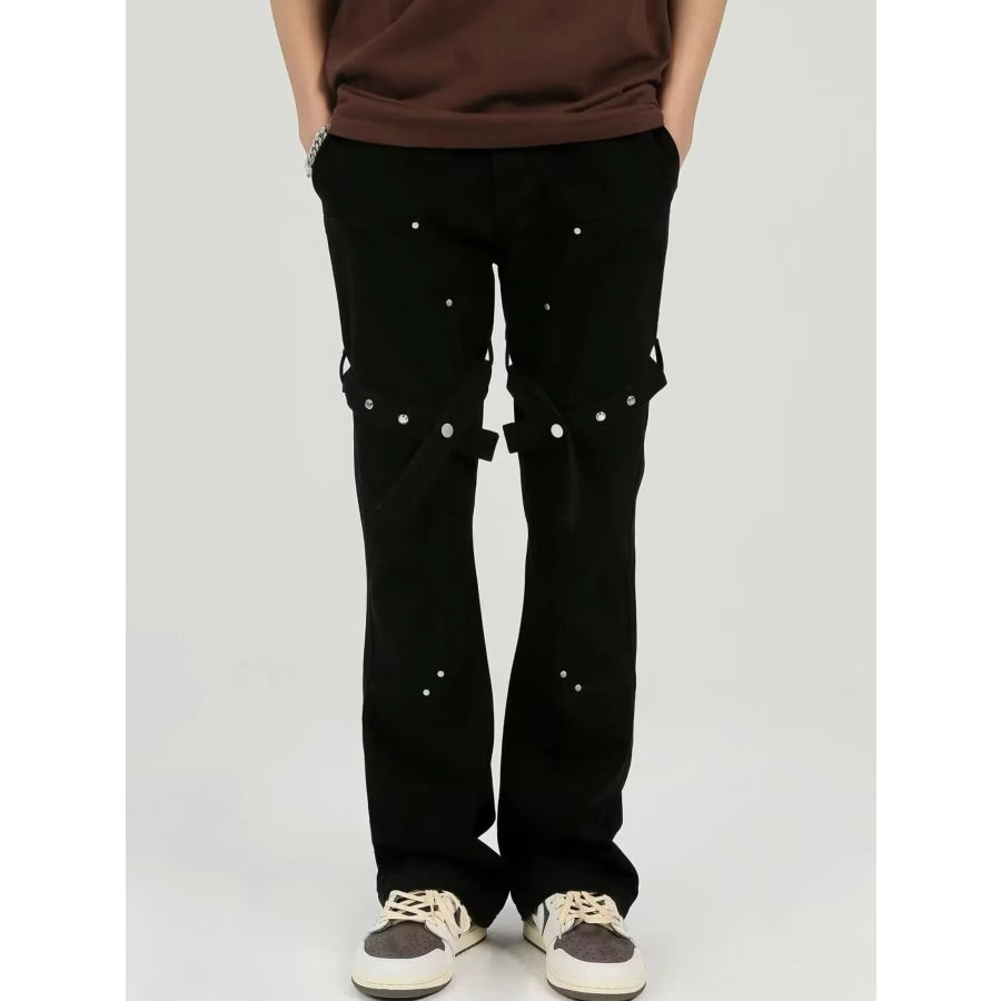 Men’s Plus Size Stud Embellishments Bootcut Pants Black / M Apparel and Accessories