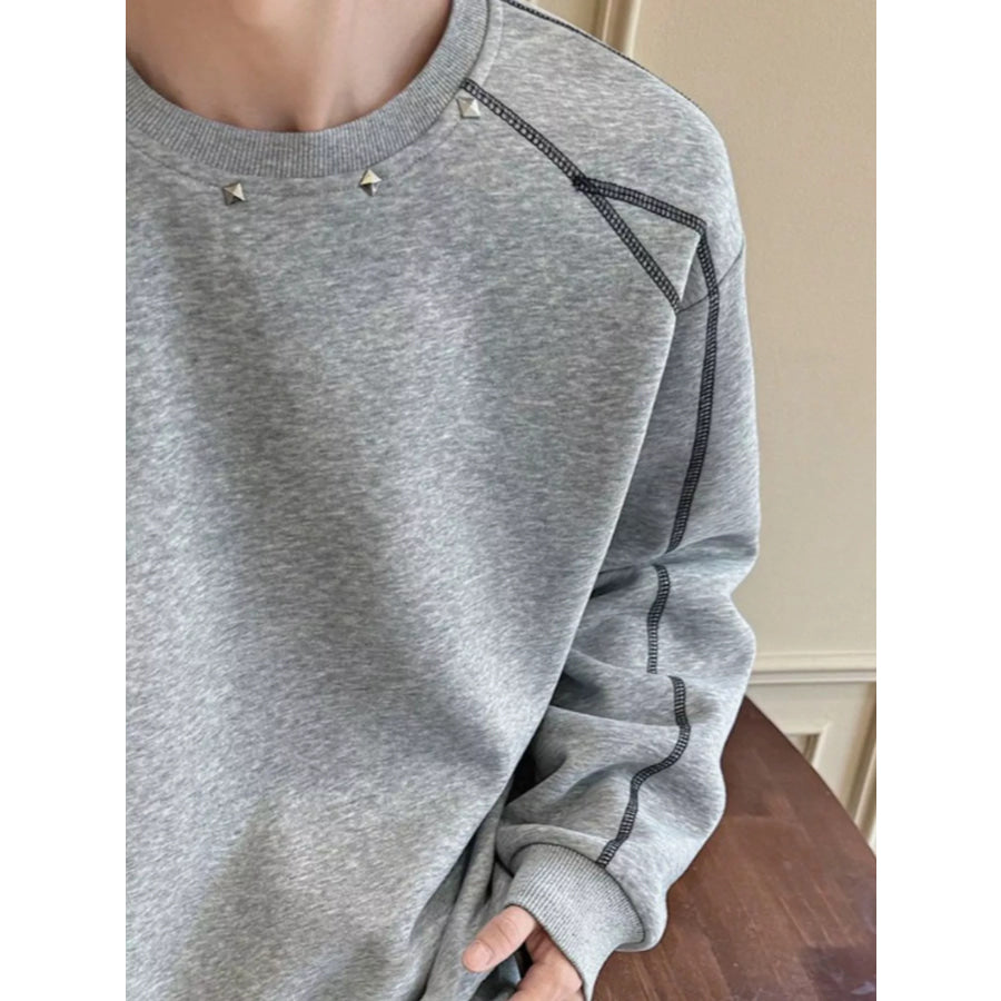 Men’s Plus Size Studded Contrast Stitching Sweatshirt Apparel and Accessories