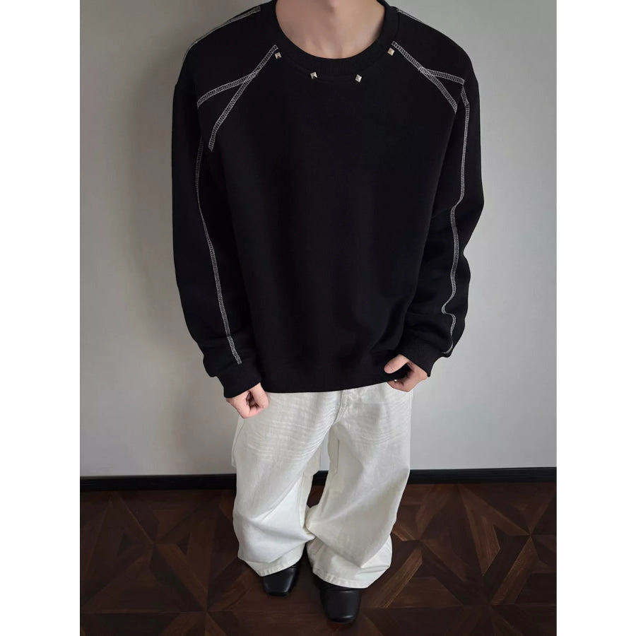 Men’s Plus Size Studded Contrast Stitching Sweatshirt Black / M Apparel and Accessories