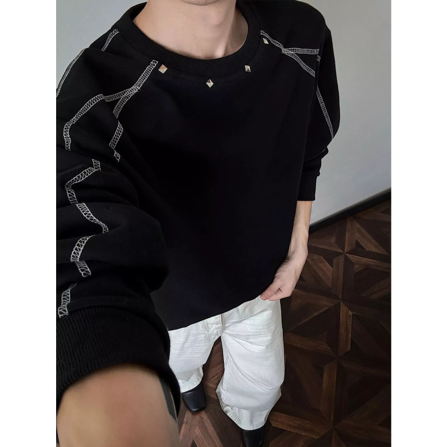 Men’s Plus Size Studded Contrast Stitching Sweatshirt Black / M Apparel and Accessories