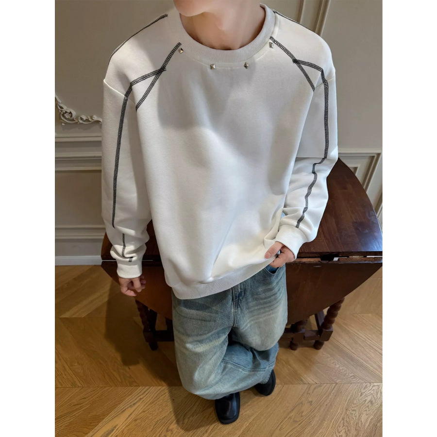 Men’s Plus Size Studded Contrast Stitching Sweatshirt White / M Apparel and Accessories