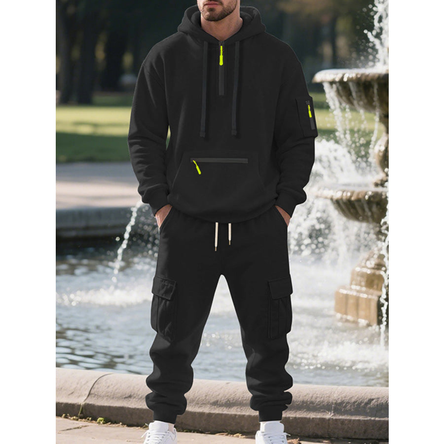 Men’s Plus Size Tactical Cargo Hoodie and Jogger Set Black / M