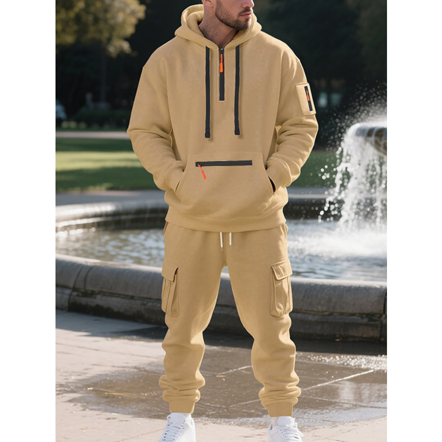 Men’s Plus Size Tactical Cargo Hoodie and Jogger Set Camel / M