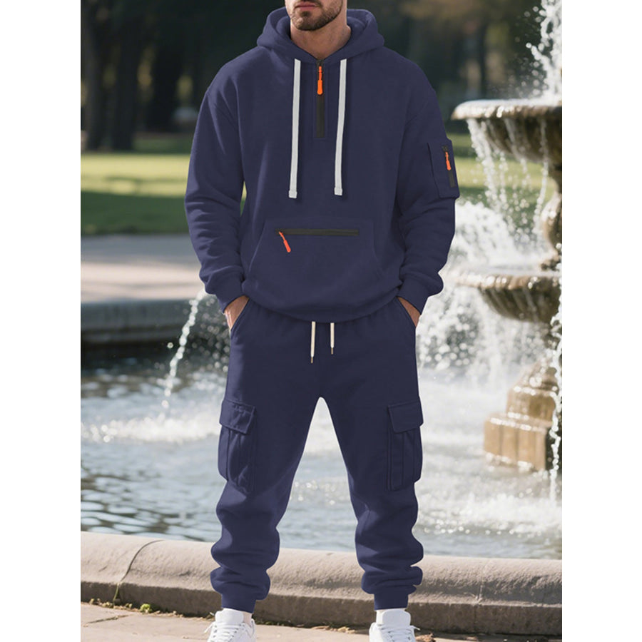 Men’s Plus Size Tactical Cargo Hoodie and Jogger Set Navy Blue / M
